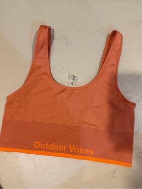 Outdoor Voices Ribbed Coral Sports Bra with Scoop Neck